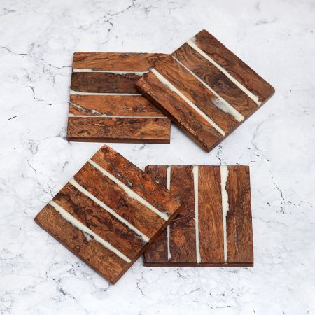 Handcrafted Dark Brown Wooden Coasters - Pack of 4